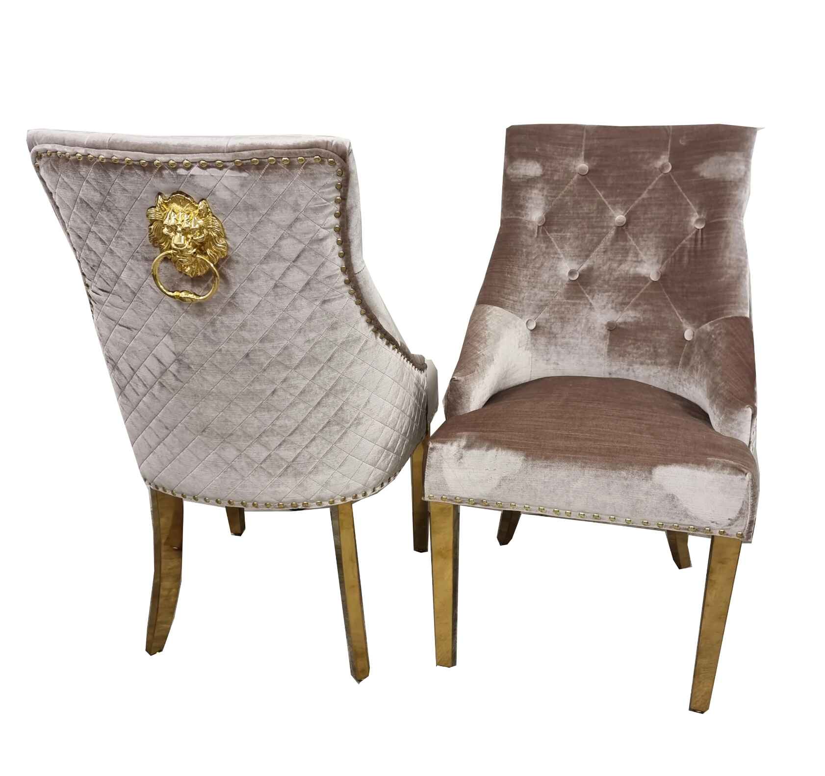 Bentley Gold Beige Velvet Dining Chairs SOLID FURNITURE