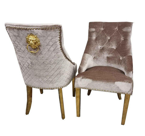 Bentley Gold Beige Velvet Dining Chairs SOLID FURNITURE